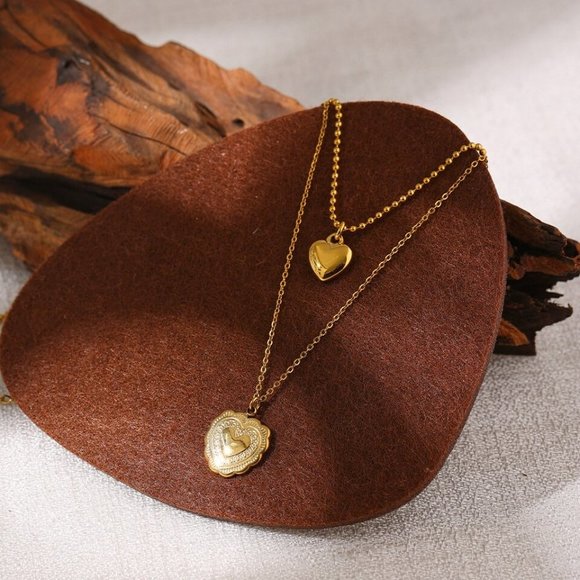 New 18K Gold Plated Heart Double Layer Necklace - Picture 2 of 3